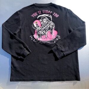 Black Graphic Long Sleeve Tee — "You'll Float Too" Pink Flamingo By Retrofit XL